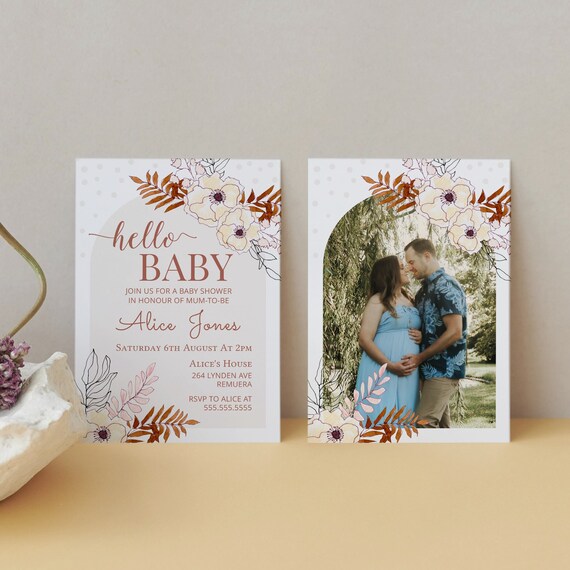 Editable Watercolour Flower Baby Shower Invitation Floral Etsy