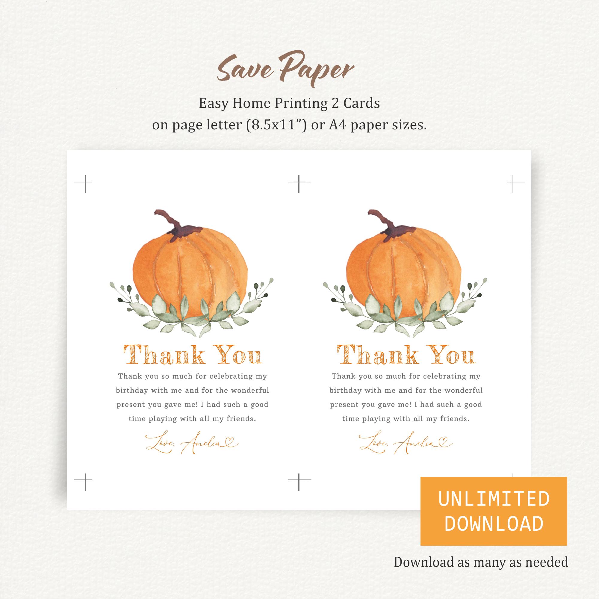 Our Little Pumpkin Birthday Thank You Card, Fall Party Thank You Note ...