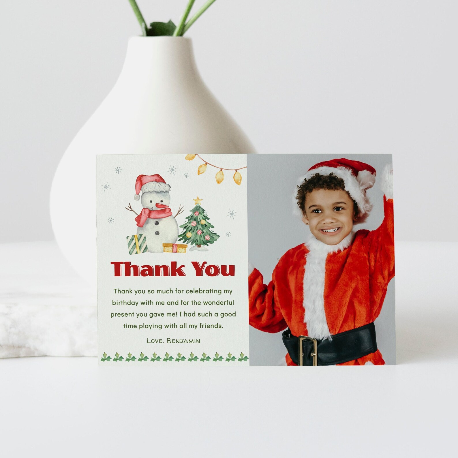 Editable Snowman Birthday Thank You Card With Photo, Christmas Thank ...