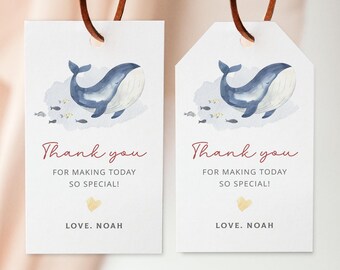 Whale Birthday Favor Tags : Under the Sea Party, 2x3.5 (Instant Download, Editable/Printable template), #H005