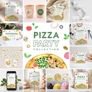 Pizza Party Bundle, Pizza Making Birthday Collection, Kids Pizza Birthday, Any Age, Instant Download, Editable/Printable template, #H060