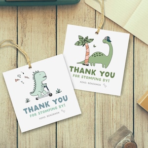 Editable Dinosaur Birthday Favor Tags, Dinosaur Thank You Notes, Dinosaur gift tags, 2x2, Instant Download, Printable template, #H024