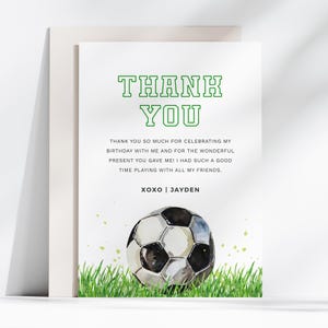 Soccer Birthday Party Thank You Card, Sports Theme Party Thank You Note, Boy Birthday, Editable/Printable Template, Instant Download, #H047
