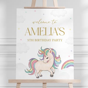 Unicorn Birthday Party Welcome Sign, Unicorn and Rainbow Welcome Board, Girl Birthday, Instant Download, Editable/Printable template, #H048