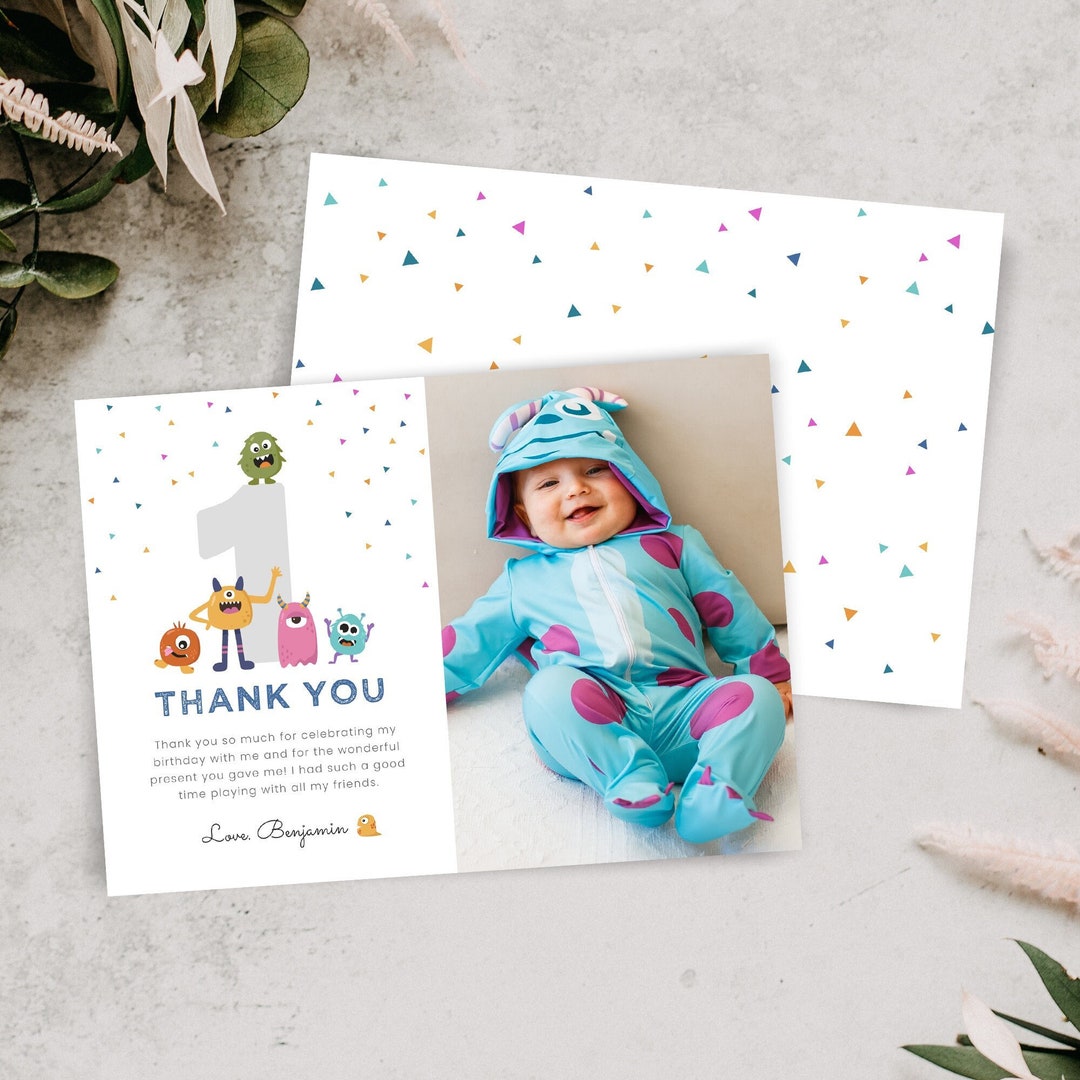Editable Monster Birthday Thank You Card, Monster Thank You Note, Thank ...