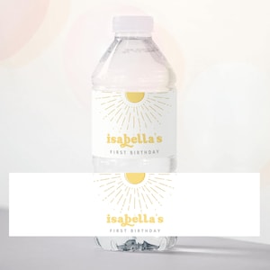 Boho Sunshine verjaardag waterflesetiket: eerste reis rond de zon (direct downloaden, bewerkbare/afdrukbare sjabloon) #H033