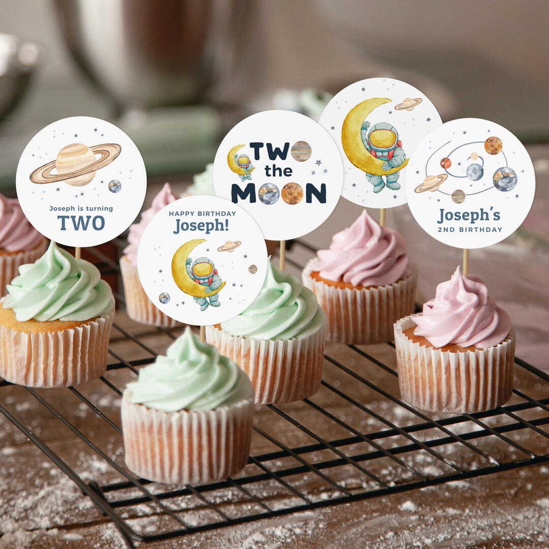 Editable Outer Space Birthday Cupcake Toppers Astronaut Etsy