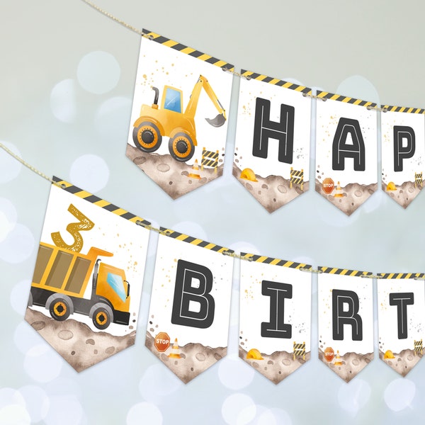 Editable Dirty 3rdy Happy Birthday Banner, Construction Party bunting banner, Birthday Flag, Instant Download, Printable template, #H018