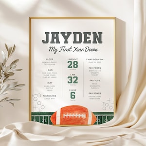 Football Birthday Milestone Sign, First Year Down Milestone Poster, Boy 1st Birthday, Instant Download, Editable/Printable Template, H052