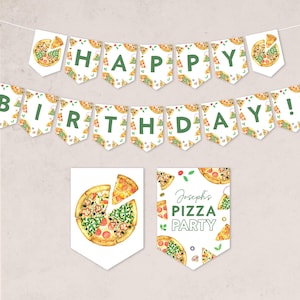 Pizza Party Happy Birthday Banner, Pizza Making Birthday bunting banner, Kids Birthday, Instant Download, Editable/Printable template, #H060