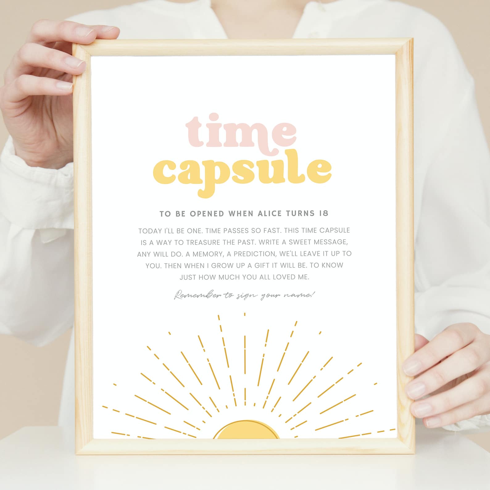 Editable Boho Sunshine Time Capsule Sign, Sun Birthday Message Cards ...