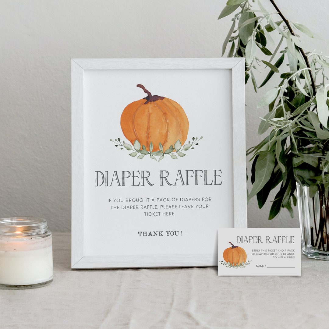 Fall Pumpkin Baby Shower Diaper Raffle Sign &amp; Matching Ticket, Editable ...