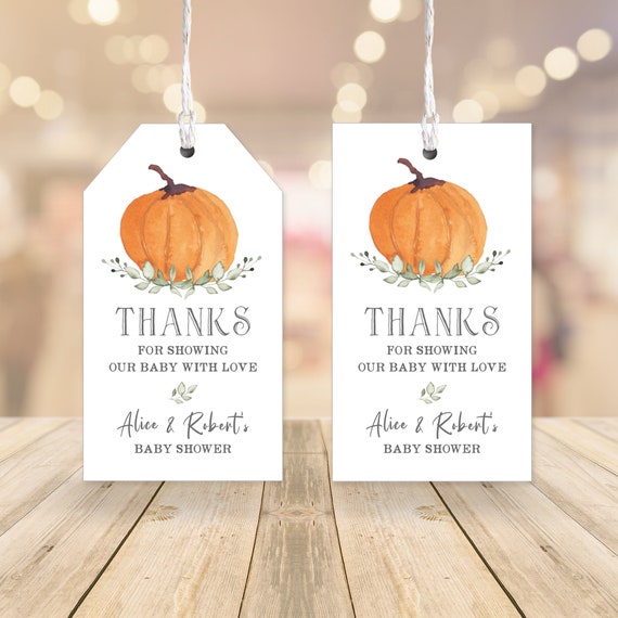 Editable Pumpkin Baby Shower Favor Tags Pumpkin Gift Tags Etsy
