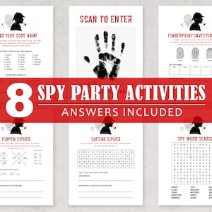 Printable Spy Party Activities, Secret Agent Birthday Games, Detective Party Printables for kids, Popular Game Set, Instant Download, #H039