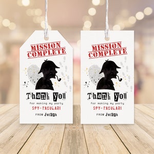 Étiquettes modifiables de faveur d'anniversaire d'espion, étiquettes de cadeau de partie d'agent secret, décoration d'anniversaire de garçon, 2 x 3,5, téléchargement immédiat, modèle imprimable, #H039