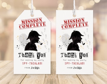 Editable Spy Birthday Favor Tags, Secret Agent Party Gift Tags, Boy Birthday Decoration, 2x3.5, Instant Download, Printable template, #H039