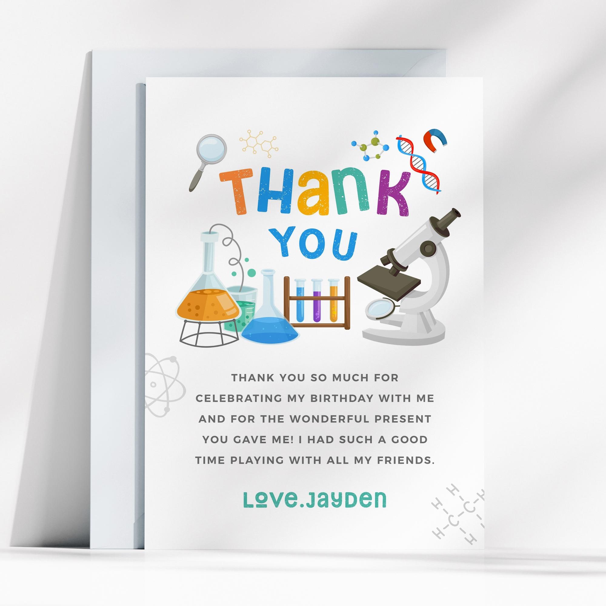 Science Greetings Editable Science Birthday Thank You Card, Mad Science Party Thank You ...