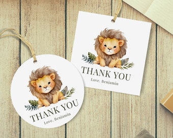 Editable Wild One Birthday Favor Tags, Lion Party Thank You Notes, Minimalist Gift Tags, 2x2, Instant Download, Printable template, #H026