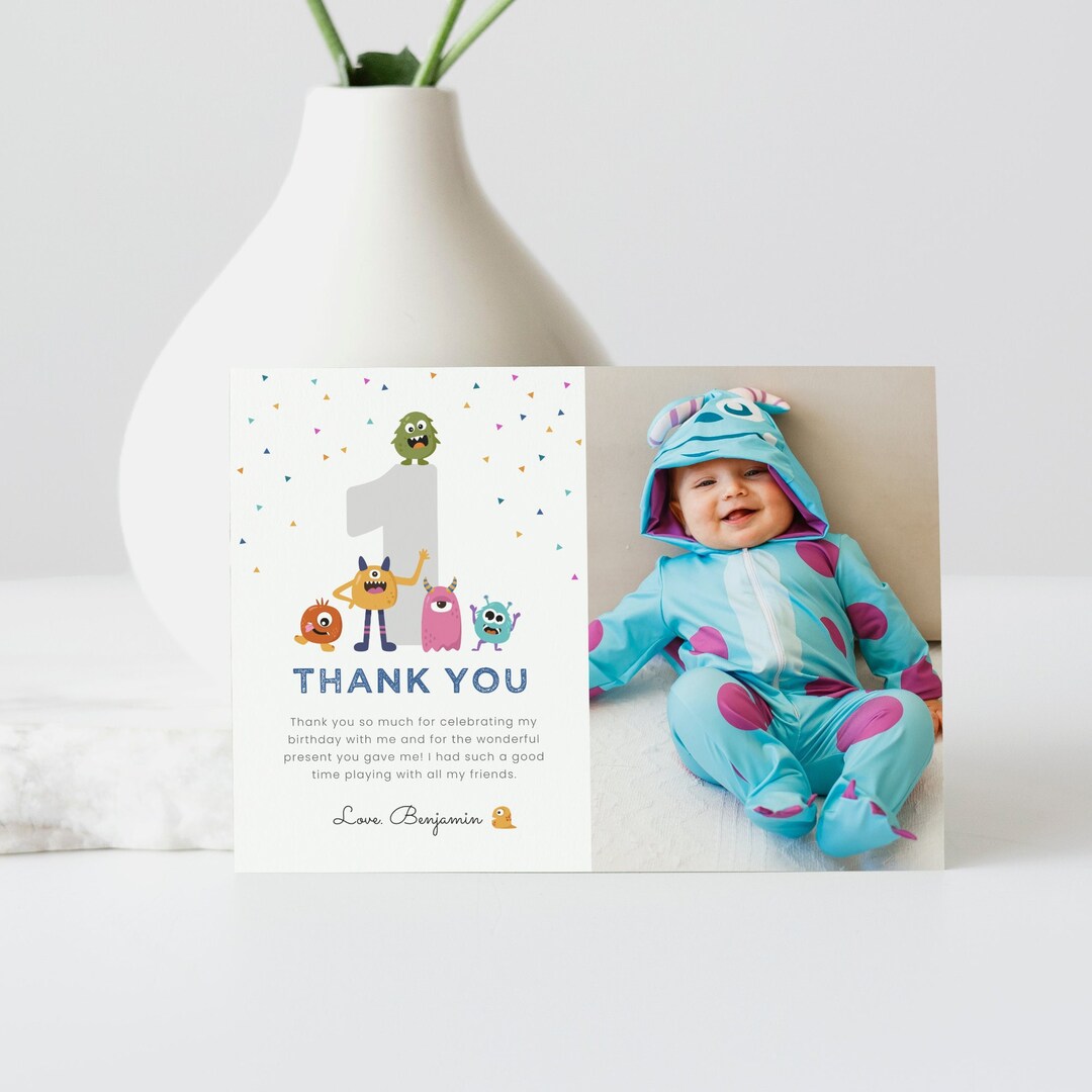 Editable Monster Birthday Thank You Card, Monster Thank You Note, Thank ...
