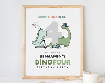 Editable Dinosaur Birthday Welcome Sign, Dinosaur Party Welcome Sign, T-rex Welcome Board, Instant Download, Printable template, #H024