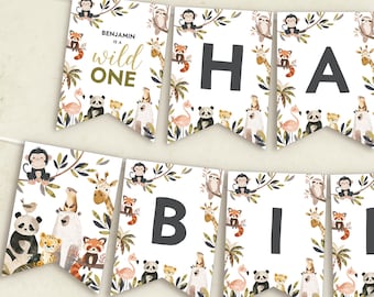 Safari Animals Happy Birthday Banner : Editable/Printable Template (Instant Download) #H072