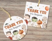 Halloween Monster Birthday Favor Tags, Spooky Party Gift Tags, Boy Birthday Decor, 2x2, Instant Download, Editable/Printable template, #H042
