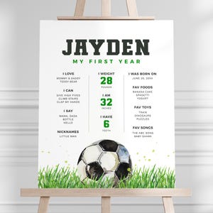 Cartel de hito de cumpleaños de fútbol, cartel de hito de fiesta con temática deportiva, primer cumpleaños de niño, descarga instantánea, plantilla editable/imprimible, n.° H047