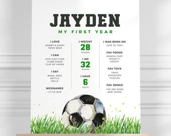 Soccer Birthday Milestone Sign, Sports Theme Party Milestone Poster, Boy 1st Birthday, Instant Download, Editable/Printable Template, #H047