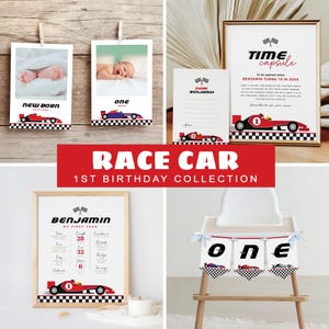 Race Car Birthday Bundle, Fast One Party Collection, Race on Over, Boy 1st Birthday, Instant Download, Editable/Printable template, #H044