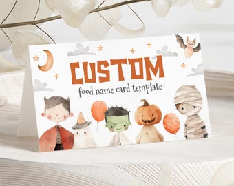 Halloween Party Food Label, Monster Birthday Folded Place Card, Boy Birthday Decor, Instant Download, Printable/Editable template, #H042