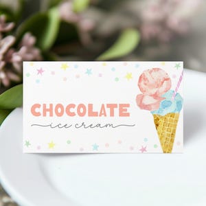 Ice Cream Birthday Food Label, Ice Cream Party Folded Place Card, Girl Birthday Decor, Instant Download, Printable/Editable template, #H055