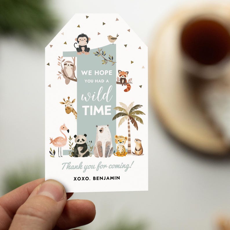 Safari Animals Birthday Favor Tags, Wild One Party Gift Tags, Boy