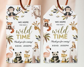 Safari Birthday Favor Tags : Wild One, Editable/Printable template (Instant Download) #H072