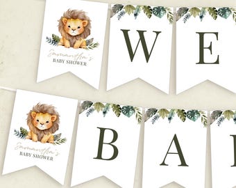 Lion Baby Shower Banner : Minimalist, Our Little King (Instant Download, Editable/Printable Template) #S026