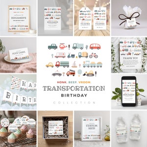Editable Transportation Birthday Bundle, Transportation Party Collection, Birthday Decorations, Instant Download, Printable template, #H025