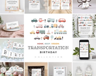 Editable Transportation Birthday Bundle, Transportation Party Collection, Birthday Decorations, Instant Download, Printable template, #H025