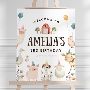 Editable Farm Birthday Welcome Sign, Barnyard Party Welcome Board, Cute Farm Animals Sign, Instant Download, Printable template, #H053