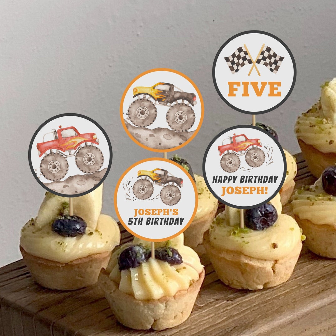 Editable Monster Truck Birthday Cupcake Toppers, Truck Birthday ...