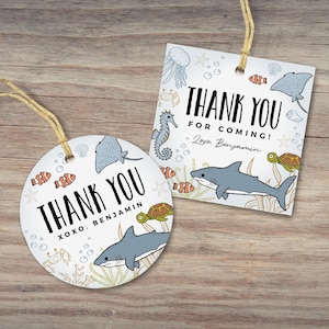 Under the Sea Birthday Favor Tags, Ocean Party Gift Tags, Sea Animals Tags, 2x2, Instant Download, Editable/Printable template, #H063