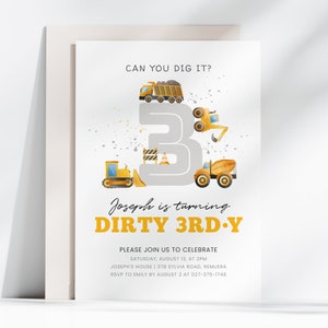 Editable Dirty 3rd-y Birthday Party Invitation, Construction Birthday Invitation, Birthday Boy, Instant Download, Printable Template, #H018