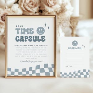 Placa da Cápsula do Tempo "Um Cara Feliz" para o Aniversário, Cartão com Mensagem Combinando, Rosto Sorridente Retrô, Download Instantâneo, Modelo Editável/Imprimível, #H061