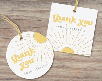 Sunshine Birthday Favor Tags : First Trip Around the Sun, 2x2, (Instant Download, Editable/Printable template) #H033