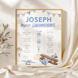 Placa de aniversário de avião editável, pôster de aniversário de festa com tema de aviação, primeiro aniversário de menino, download instantâneo, modelo para impressão, #H059