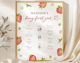 Strawberry First Birthday Milestone Sign : Editable/Printable Template (Instant Download) #H073