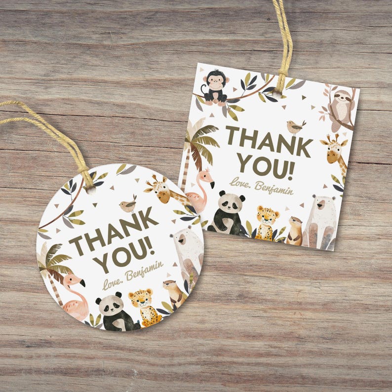 Safari Animals Birthday Favor Tags, Wild One Party Gift Tags, Boy