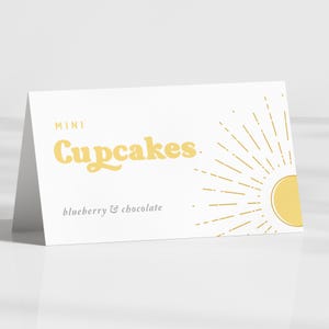 Boho Sunshine Birthday Food Label, Editable Sun Birthday Folded Table Card, Girl Birthday Decor, Instant Download, Printable template, #H033