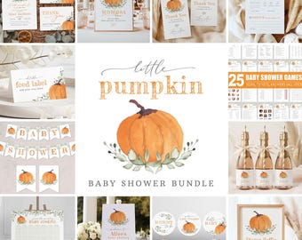 Little Pumpkin Baby Shower Bundle, Autumn Party Collection, Gender Neutral Baby Shower, Instant Download, Editable/Printable Bundle, #S007