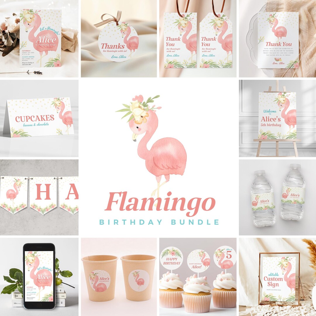 Flamingo Birthday Party Bundle, Summer Party Collection, Girl Birthday ...