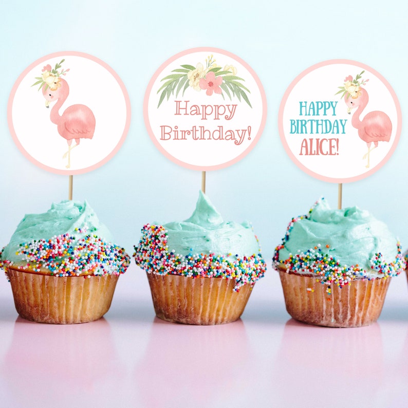 Editable Flamingo Cupcake Toppers Pink Cupcake Toppers - Etsy