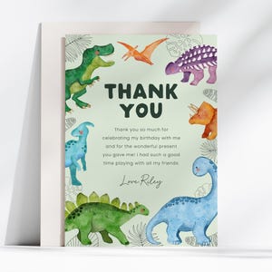 Dinosaurier-Geburtstags-Dankeskarte, moderne Dino-Mite-Party-Dankeskarte, Jungen-Geburtstag, bearbeitbare / druckbare Vorlage, Sofort-Download, #H038